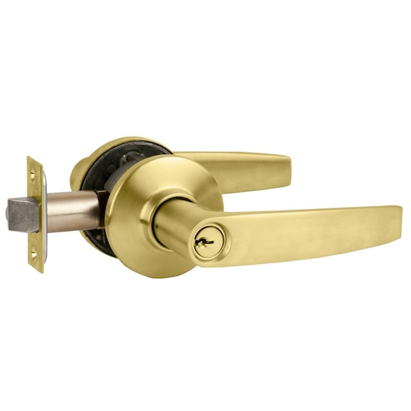 Schlage Grade 2 Tubular Lock, Storeroom Function, Key in Lever Cylinder, Jupiter Lever, Satin Brass Finish, S80PD JUP 606 - main